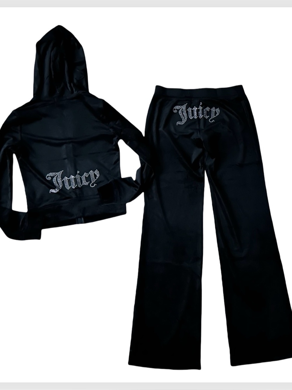 JUICY COUTURE BLACK LIQUORICE OG BLING RHINESTONE VELOUR TRACKSUIT SWEATSUIT NWT